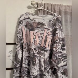 Boys Lie Camo Print Thermal with Pink Lettering